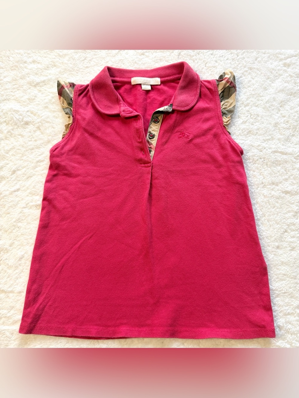 Burberry Kids Girls 6Y Tops Polo Sleeveless Pink Nova Check Horse Authentic